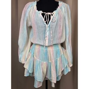 LoveShackFancy Banou Ruffle Tiered Rainbow Mini Dress Multi Horizon Size Medium